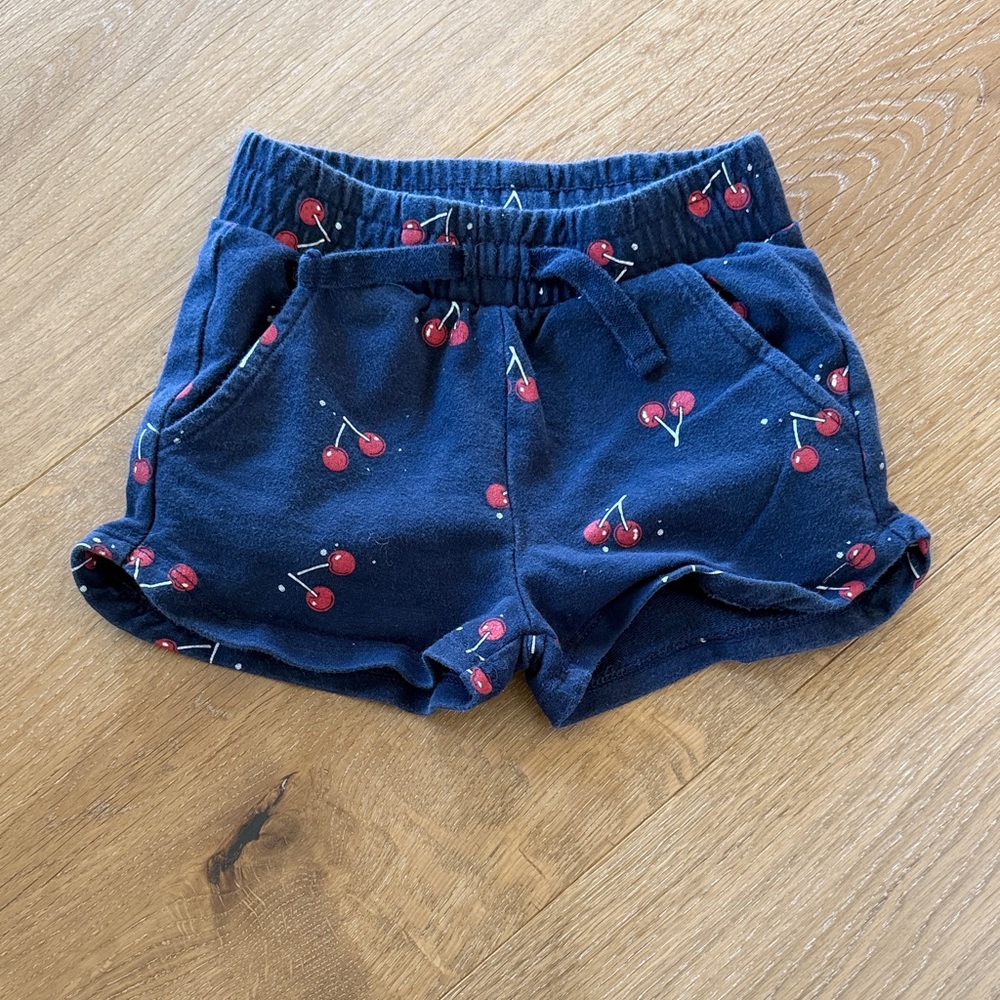 Navy Cherry Print Kids Shorts